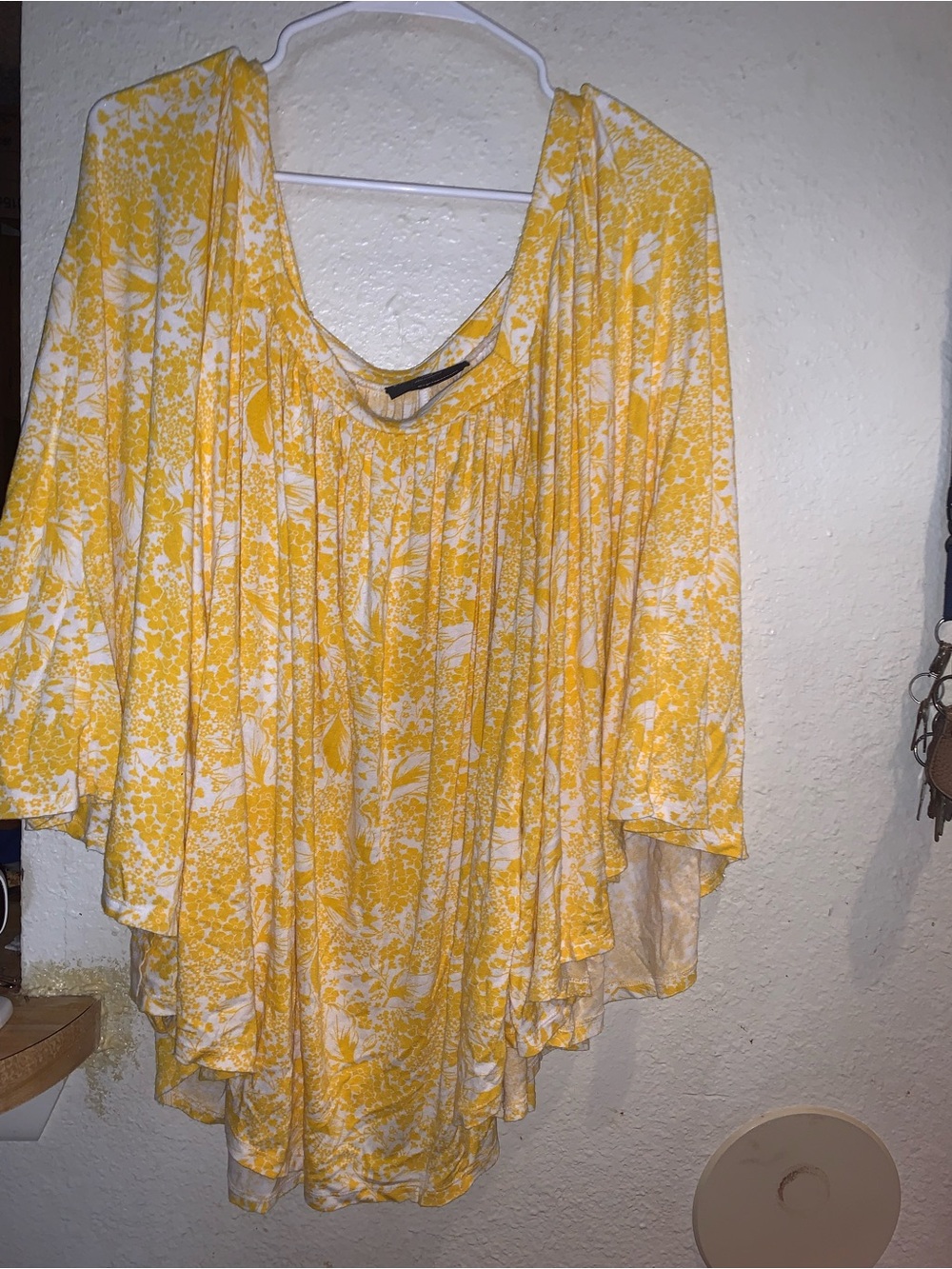 Lane Bryant Yellow and White Floral Flutter-Sleeve Blouse
